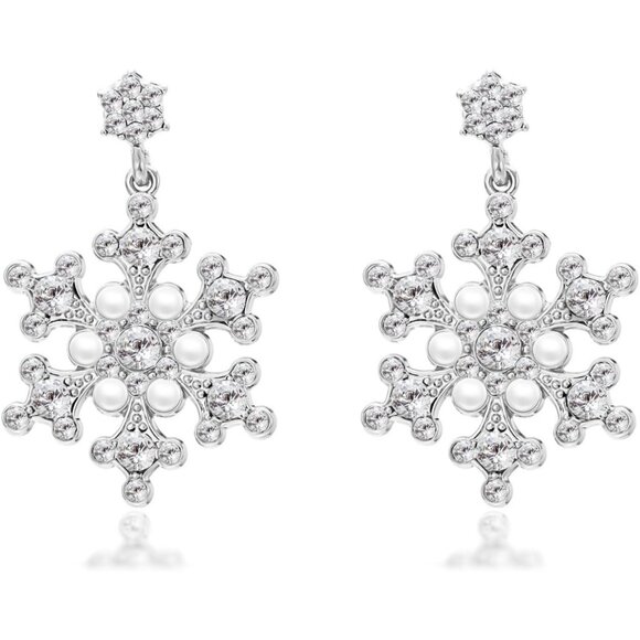 Jewelry - Women's Rhinestone Snowflake Drop Earrings Winter Christmas Elegance Jewelry